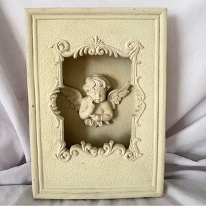 Vintage ceramic angel cherub baroque wall hanging home decor white cream regency